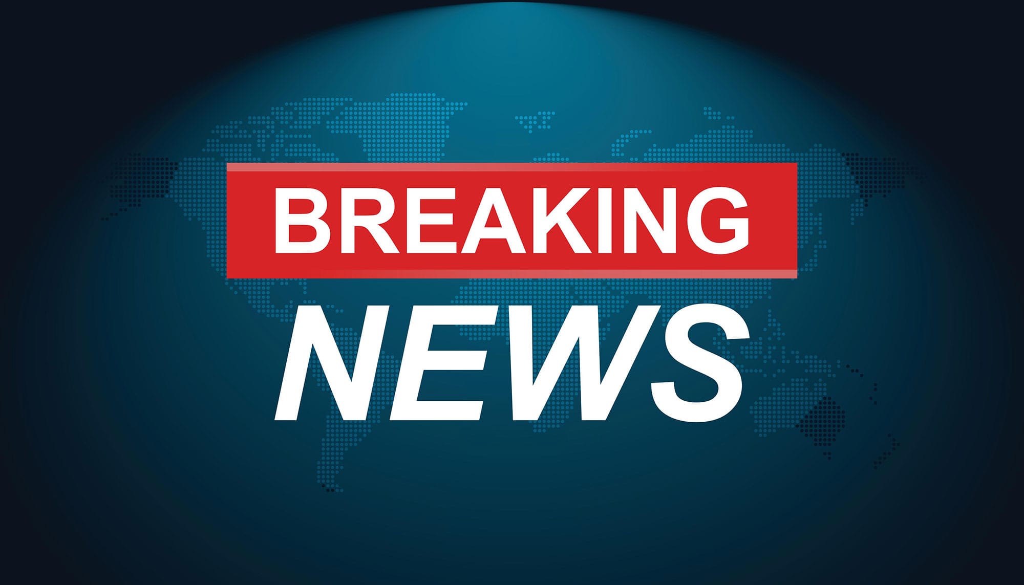 bioaqualife: Image of a breaking news graphic. The background is a dark blue world map with a spotlight effect. The words "BREAKING NEWS" are prominently displayed in bold white letters, with "BREAKING" in a red rectangular box.